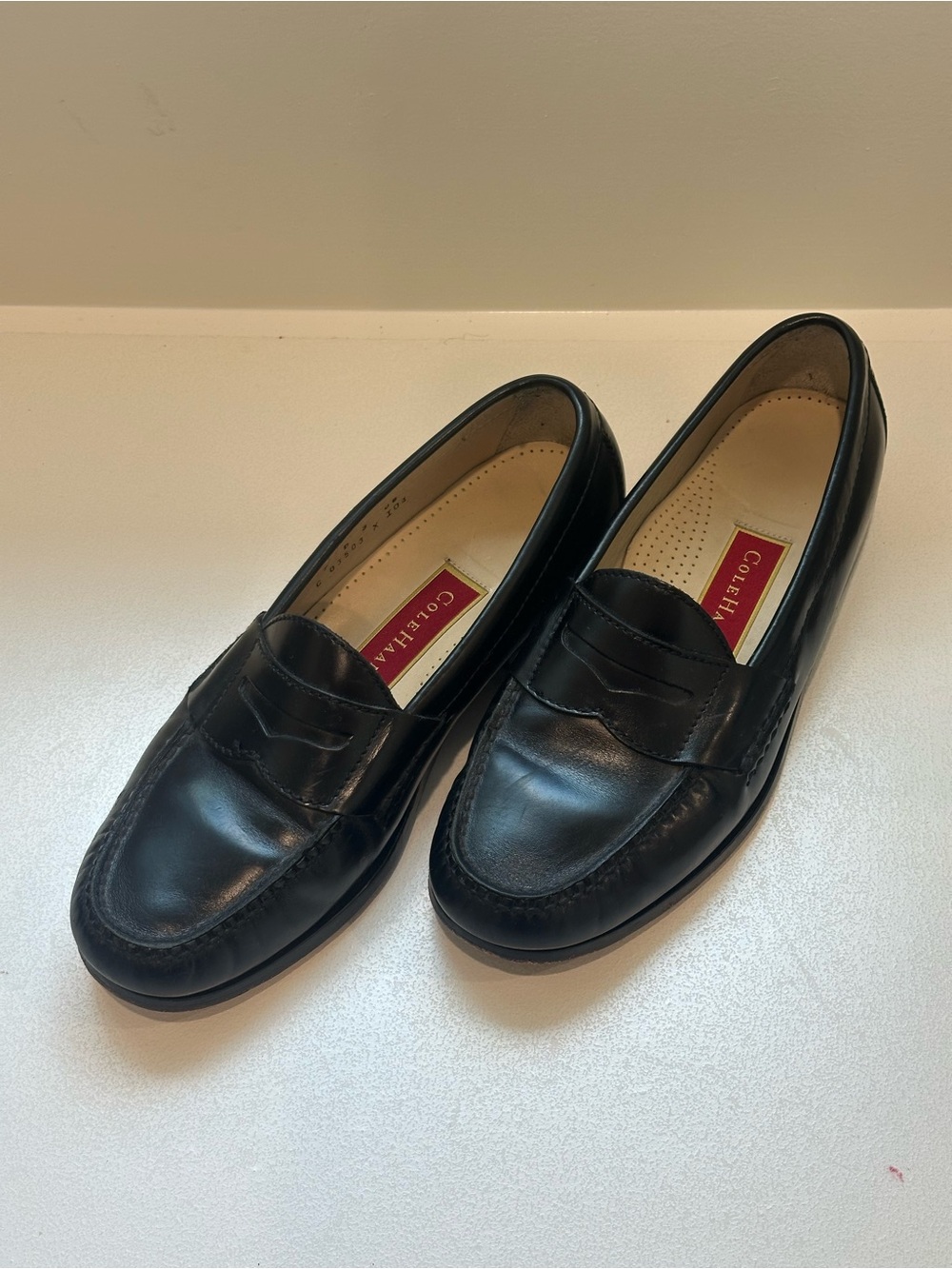 Cole Haan Black Leather Penny Slip-On Loafers